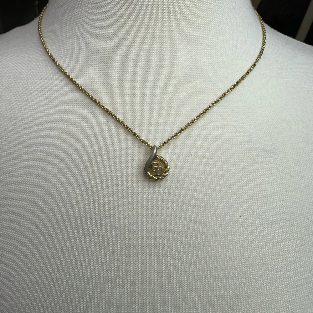 Christian Dior CD-Logo Design Pendant Necklace Golden